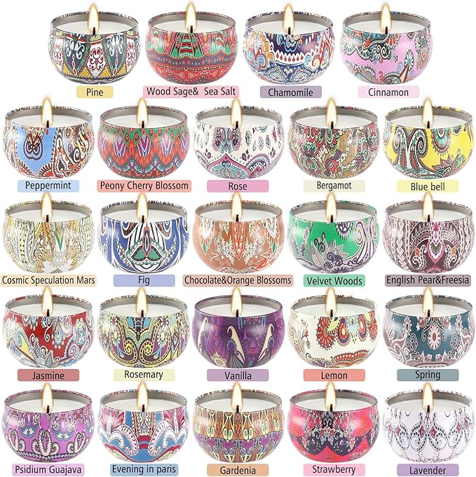 Scented Candles Gifts Set 24 Pack Soy Wax Travel Tin Jar Candles for Home 2.5 OZ jar Candles for Mom for Christmas, Birthday, Thanksgiving, Mother's Day