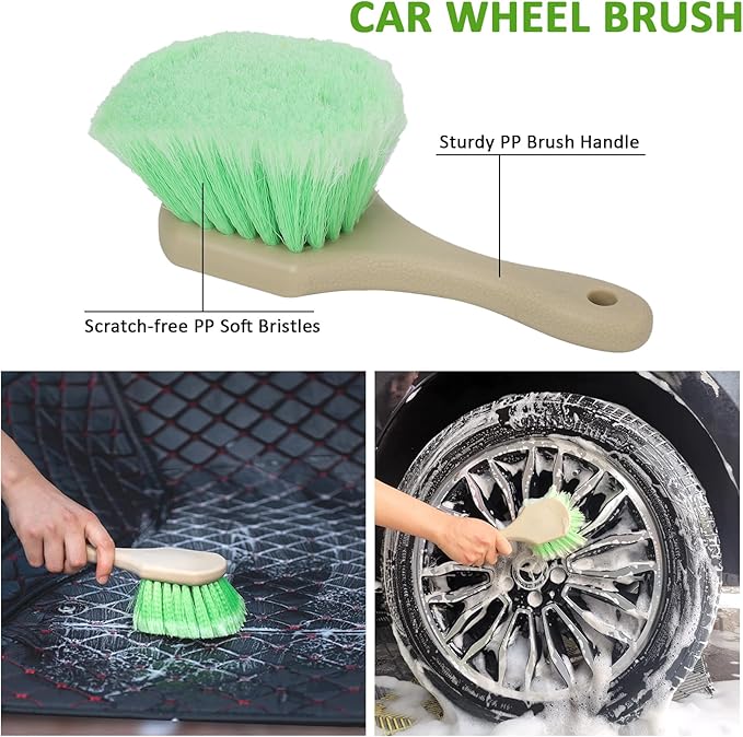 GIANT BEAR Car Wash Brush with Long Handle, 42.9" Microfiber Chenille Mitt Not Hurt Paint Scratch Free Aluminum Alloy Cleaning Tool -4 in 1,Glass Window Scrabber Detail Wheel Brush