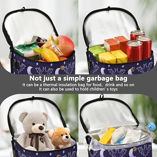 MNSRUU Car Trash Can with Lid, Bats Moon Car Trash Bag Hanging Organizers and Storage for Front Back Seat, Leak-Proof Trash Bin