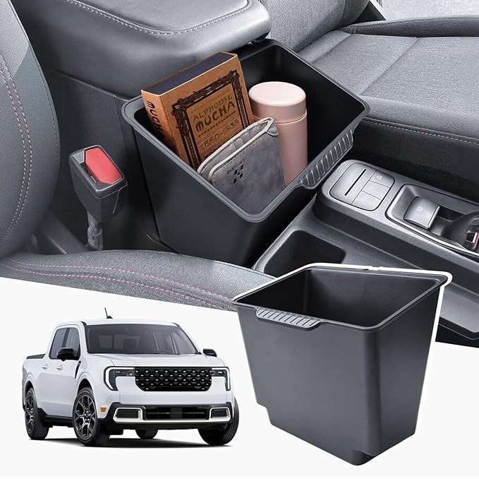 RUNROAD Center Console Storage Box Compatible with 2022 2023 2024 2025 2026 Ford Maverick Accessories, Armrest Trash Can For Maverick Insert Middle Console Organizer Bin Multi-Function Cup Holder