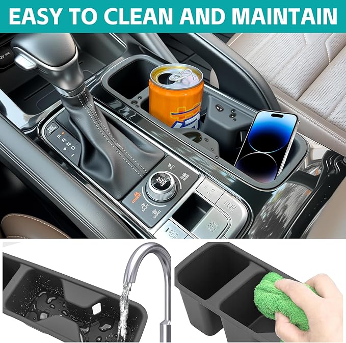 Cup Holder Organizer Compatible with 2020-2025 Kia Telluride LX S EX SX Accessories, Noise-Free Water & Dust Proof Silicone Insert Console Drink Holder for 20-25 Kia Telluride Accessories