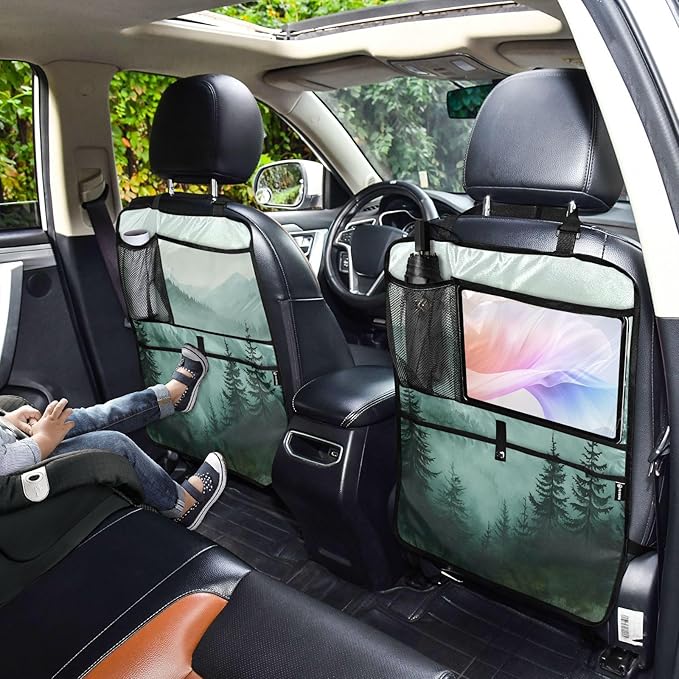 Green Mountains and Pine Trees 3500 2 Pack Backseat Car Organizer with Storage Pockets Seat Back Organizers for Kids Kick Mats Backseat Protector Automotive