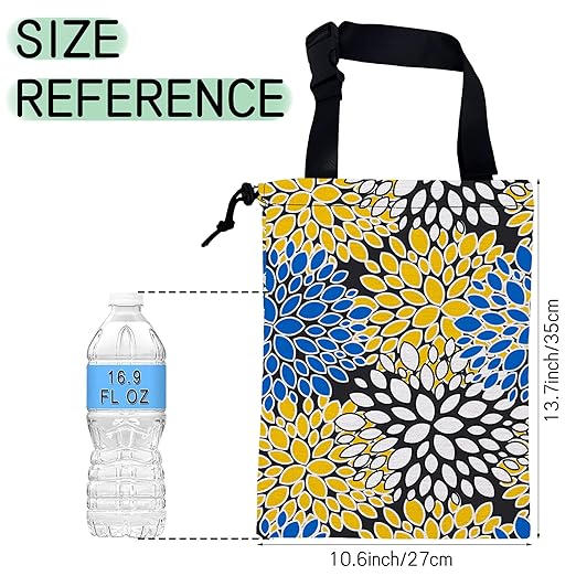 Chrysanthemum Car Trash Bag,Aster Flowers Hanging Drawstring Car Garbage Bag,Waterproof Canvas Car Back Seat Organizer with Adjustable Buckle,for Vehicles,SUVs,Camping,Road Trips