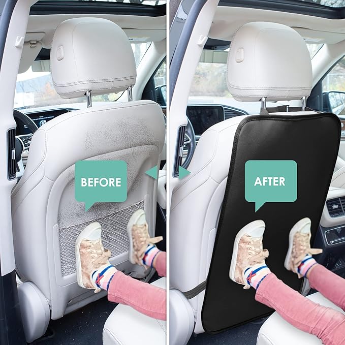 FH Group Faux Leather Auto Seat Back Kick Protectors, Heavy Duty Car Kick Mats for Kids –2-Pack Back Seat Protector for Driver and Passenger Seat