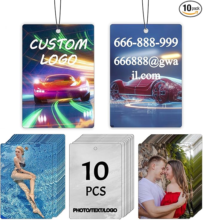 10/20Pcs Custom Logo Air Freshener for Car Bulk,Wholesale Personalized Double-Sided Car Air Fresheners with Photo Text Logo (10pcs-Rectangle)