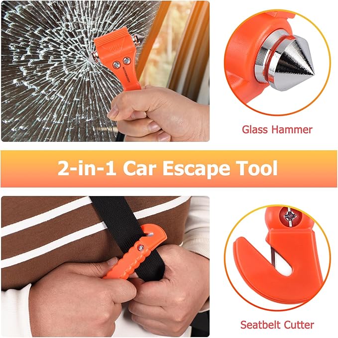 4-Pack Emergency Escape Hammer Seat Belt Cutter,Auto Car Safety Hammer with Window Glass Breaker，Escape Tool for Car Accidents