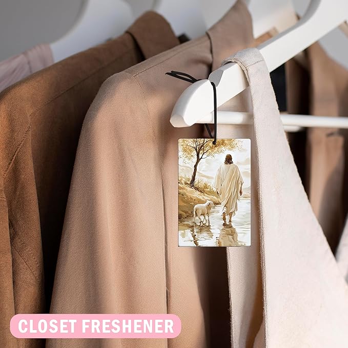 Christian Jesus Car Air Freshener 4Pcs, Jesus and Lamb Christian Air Freshener for Car Interior Closet Drawer Books, Neutral Religious Bible Verse Car Mirror Decor Hanging