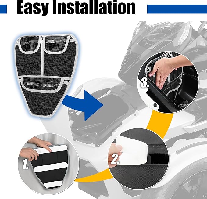 Front Trunk Organizer with Mesh Pocket for Spyder, Frunk Tool Bag Side Wall Storage Accessories for Can-Am Spyder F3 F3-S F3-T F3-L 2015-2025, White Piping