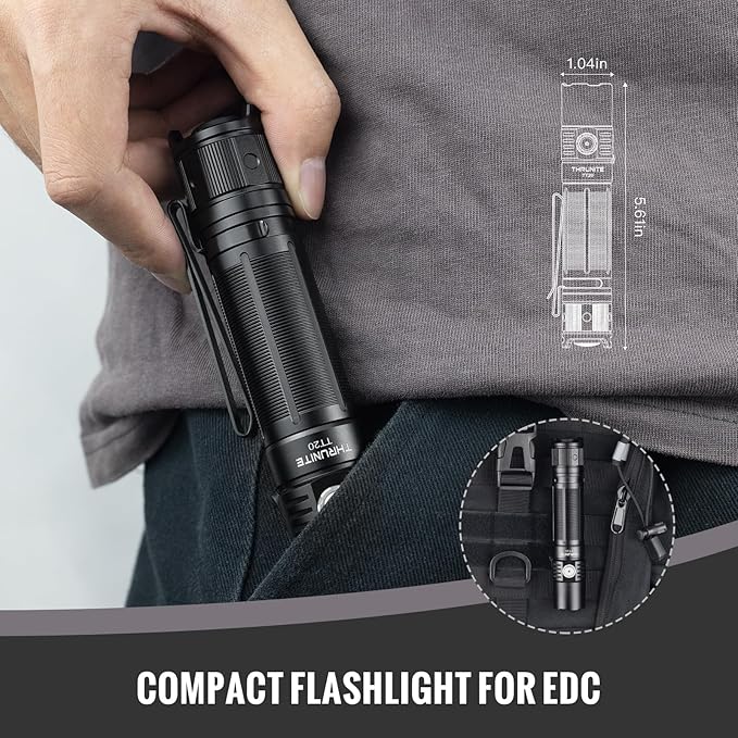 ThruNite TT20 Tactical Dual Switch LED Flashlight, High 2010 Lumens, Long 305 Meters Beam Distance, USB-C Rechargeable Flashlight Compact for Hunting, Hiking - Black CW