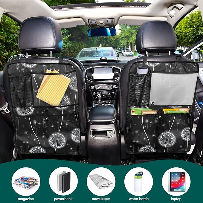 Black Dandelion 1 Pack Backseat Car Organizer with Storage Pockets Seat Back Organizers for Kids Kick Mats Backseat Protector Automotive