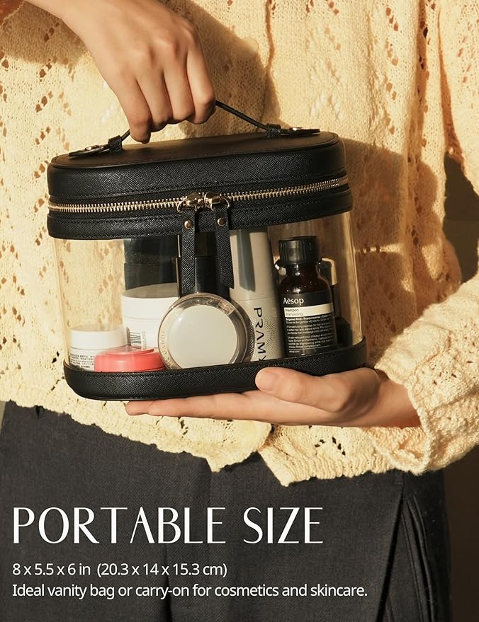 Popvibe Clear Makeup Bag Travel Cosmetic Case Transparent Toiletry Bag with Zipper, Portable Make Up Organizer Traveling Compact Car Bag for Essentials