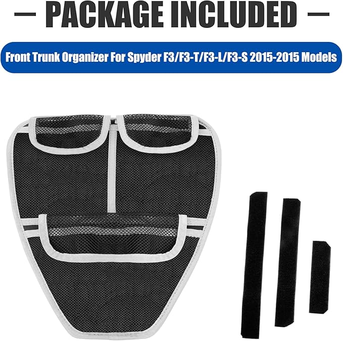 Front Trunk Organizer with Mesh Pocket for Spyder, Frunk Tool Bag Side Wall Storage Accessories for Can-Am Spyder F3 F3-S F3-T F3-L 2015-2025, White Piping