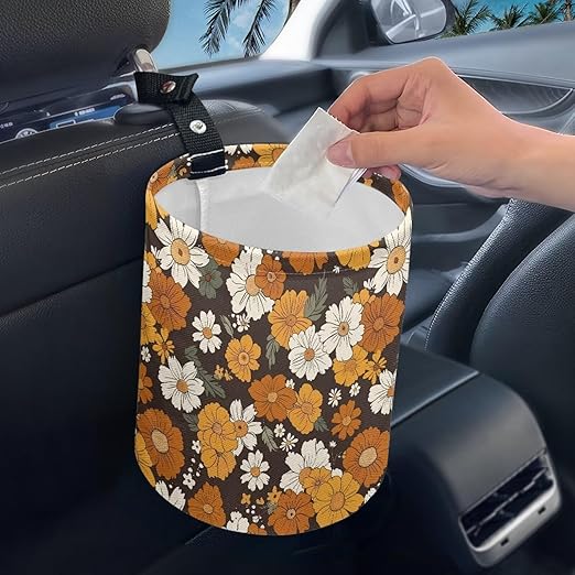 Collapsible Floral Trash Can - Accessories for Cars, Camping & Family Gatherings, Easy to Clean