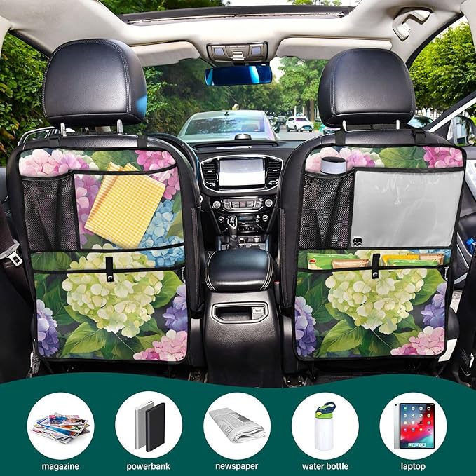 Pink Hydrangea 1 Pack Backseat Car Organizer with Storage Pockets Seat Back Organizers for Kids Kick Mats Backseat Protector Automotive