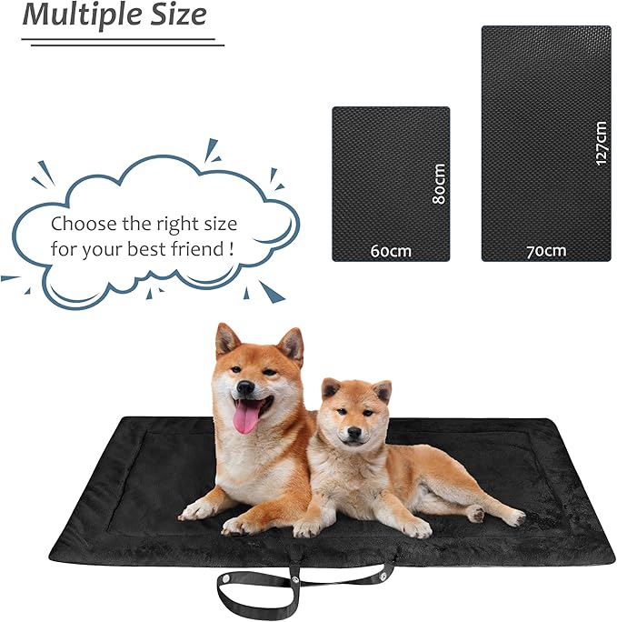 Catalonia Classic Waterproof Dog Mat, Portable Reversible Pet Travel Mat, Pet Cushion Pad with Handle for Small Medium Dogs Cats, Indoor or Outdoor, 50x27.5 inch, Black