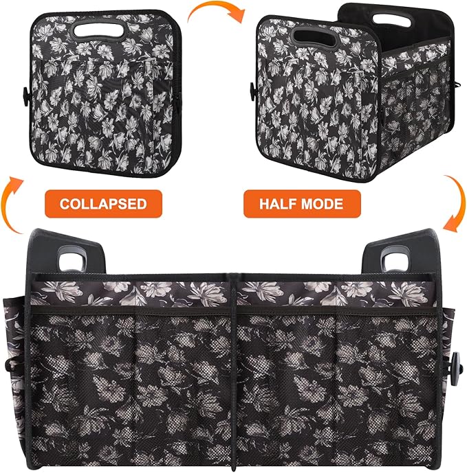 Trunk Organizer, Collapsible Trunk Organizers and Storage, Car Accessories for Women and Men, Multi-Compartment Trunk Storage Organizer for SUV, Car, Mini-Van - Floral