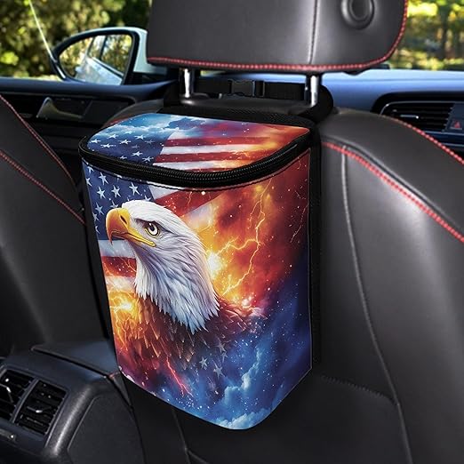 Eagle Car Trash Bag for Back Seat Auto Garbage Cans Vehicle Trash Bags Bins American Flag Auto Accessories Interior Car Organizer Bag