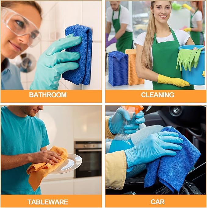 Nuenen 60 Pcs Microfiber Cleaning Cloths for Cars 16 x 16 Inch Ultra Absorbent Car Towels Drying Reusable Cleaning Supplies House Kitchen Window Microfiber Towel (Yellow,Blue)