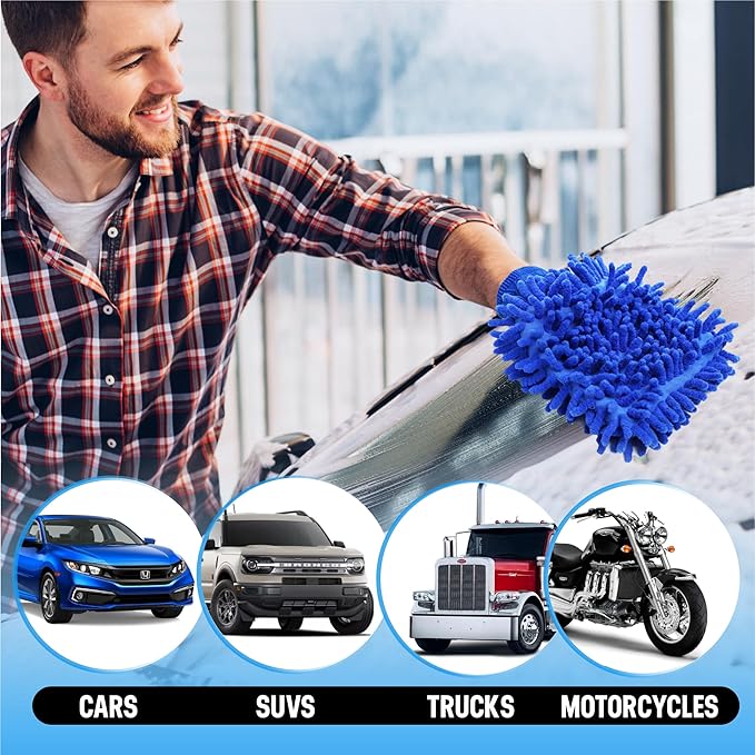 Ultra Plush Microfiber Car Wash Mitt - Scratch-Free, Lint-Free, Extra Absorbent, Machine Washable - Detailing Chenille Cleaning Mitt Perfect for Cars, Trucks, Motorcycles, and Household Surfaces