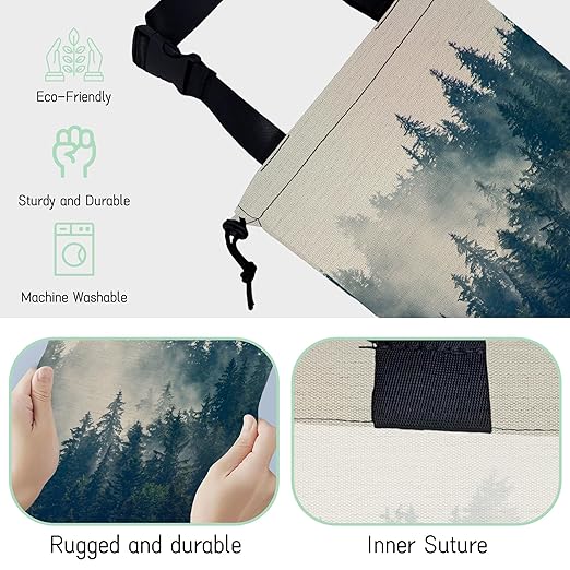 Misty Forest Car Trash Bag,Foggy Mountain Hanging Drawstring Car Garbage Bag,Waterproof Canvas Car Back Seat Organizer with Adjustable Buckle,for Vehicles,SUVs,Camping,Road Trips