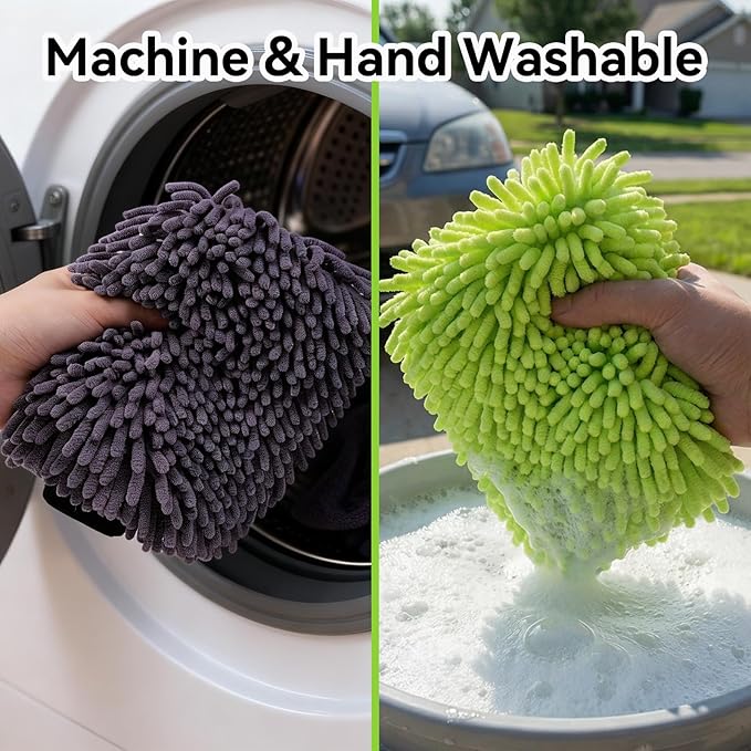 2Pack Car Wash Mitt, 8"×12" Fiber Microfiber Mitt Car Wash Brush for Scratch, Safe on Painted Surfaces, Glass & Plastic, Cars Cleaning Kit Essential, Green