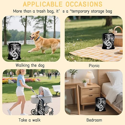 Vintage Musical Notes Car Trash Bag, Hanging Drawstring Car Garbage Bag,Canvas Car Back Seat Organizer with Adjustable Buckle for Men and Women