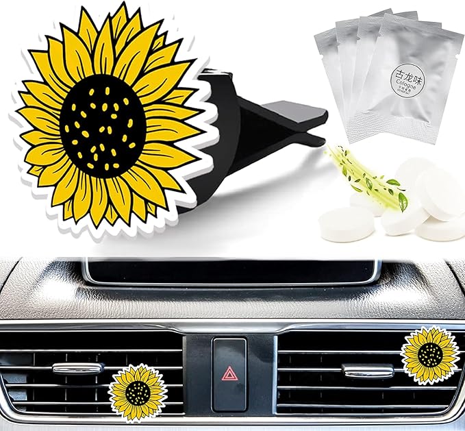 Cute Car Air Freshener Clips Sunflower Car Vent Clip Sunflower Cars Scents Cologne Air Conditioner Clip Auto Vent Interior Decoration Cars Accessories Sunflowers Loves Gifts for Men Women