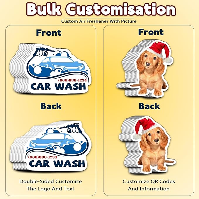 10/20/50/100Pcs Custom Logo Air Fresheners for Car Bulk, Personalized Logo Car Air Fresheners Bulk DoubleSided, Customized Air Freshener Suitable for Car,Wardrobe, Branding Business (Rectangle)