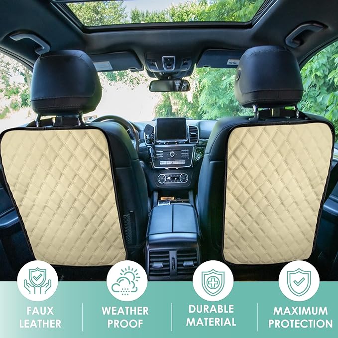 FH Group Faux Leather Auto Seat Back Kick Protectors, Heavy Duty Car Kick Mat for Kids –2-Pack Diamond Stitched Back Seat Protector, Waterproof Protection, Easy to Clean