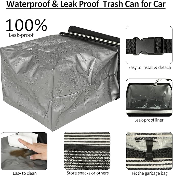 Car Trash Can Bin for Back Seat Leak Proof, Cute Car Trash Bag Hanging, Vehicle Trash Can for SUV Truck Van, Automotive Garbage Cans Front Seat Stripe