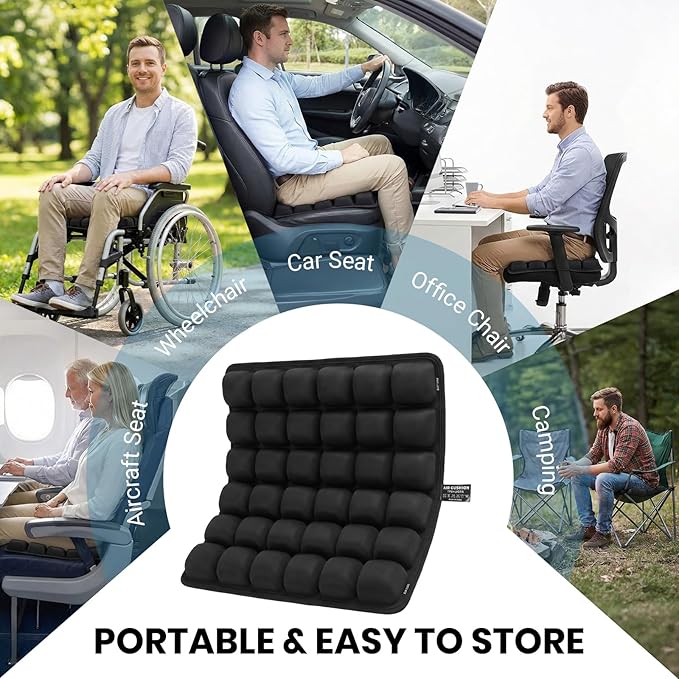 Upgraded Inflatable Travel Seat Cushion for Airplane and Car, Portable Air Cushion for Long Flights, Office Chair and Wheelchair, Pressure Relief Seat Pad for Sitting Comfort