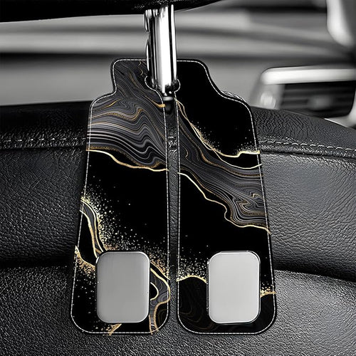 1 Pack Car Seat Headrest Hooks for Purses Abstract Black Golden Marble Bag Purse Holder for Car with Double Metal Hooks Car Purse Hanger Hanging Accessories