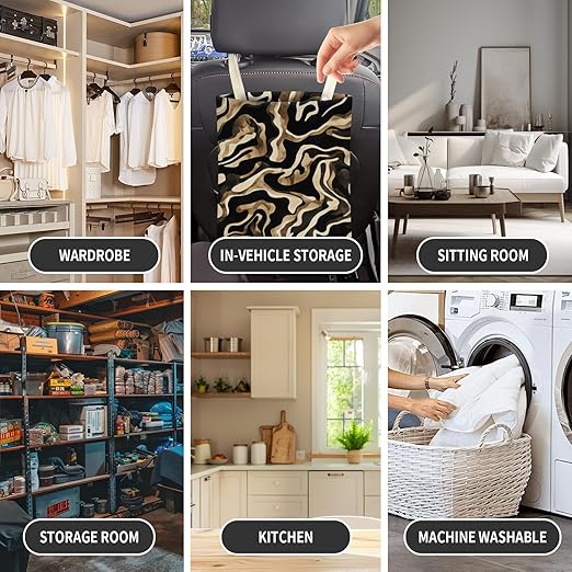 Cute Car Trash Can, Hanging Canvas Car Back Seat Organizer and Storage Bag, Funny Car Trash Bag For Travelling, Outdoor Luxury Brown Stripes