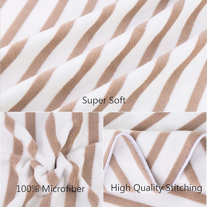 JML Beach Towels, Microfiber Bath Towel Set, Cabana Stripe, Absorbent, Quick Dry for Adult, Travel, Summer, Sport, Swimming, Pool, Yoga, Camping, 4 Pack, 30" x 60", StripeCoffee