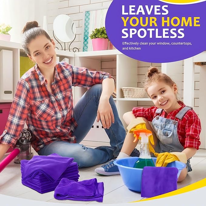 Nuenen Microfiber Cleaning Cloths for Cars 16 x 16 Inch Ultra Absorbent Car Towels Drying Reusable Cleaning Supplies House Kitchen Window Microfiber Towel(Purple,120 Pcs)