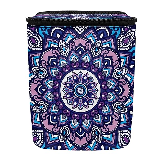 Vintage Mandala Flower Car Trash Can with Lid Portable Foldable Garbage Can Hanging for Headrest Leakproof Organizer and Storage Bag Auto Accessories