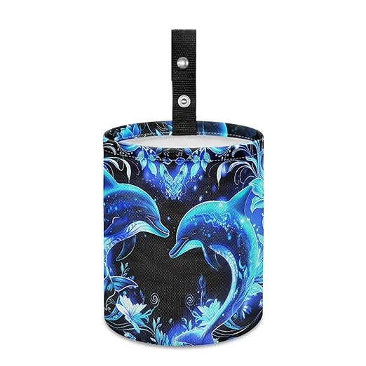 Cute Car Trash Can Blue Dolphin Flowers Print Automotive Accessories for Interior Organizer Truck SUV RV Vehicle Home Office Small Portable Hanging Garbage Bags