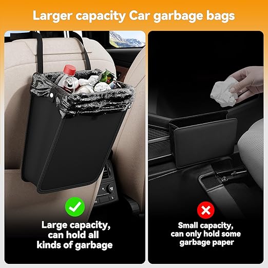 Car Trash Can,Hanging Foldable Closure Design Mini Car Organizer and Storage Bag CarGarbage Can for The Back/Front/Console with 36pcs Disposable Black Trash Bags
