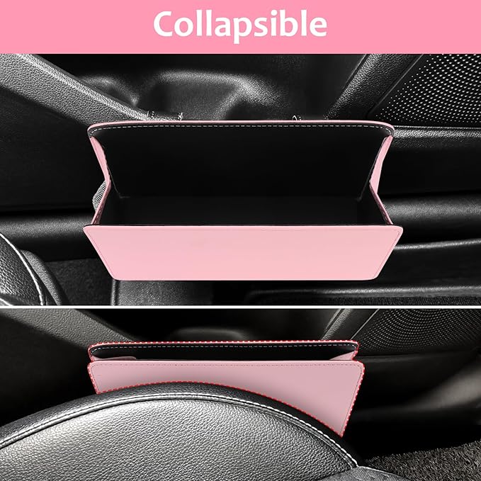 Accmor Car Trash Can, Foldable Leather Vehicle Garbage Organizer Bin with 30 Pcs Trash Bags, Mini Leak-Proof Auto Dustbin Storage Container Accessories for Cars Vans SUVs (Pink)