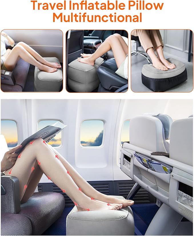 Sunany Inflatable Foot Rest Pillow for Travel, Kids/Adults Airplane Travel Pillow-Adjustable Height Cushions,for Kids to Sleep While Traveling,Suitable for Office, Home and Any Travell (1 Pack)