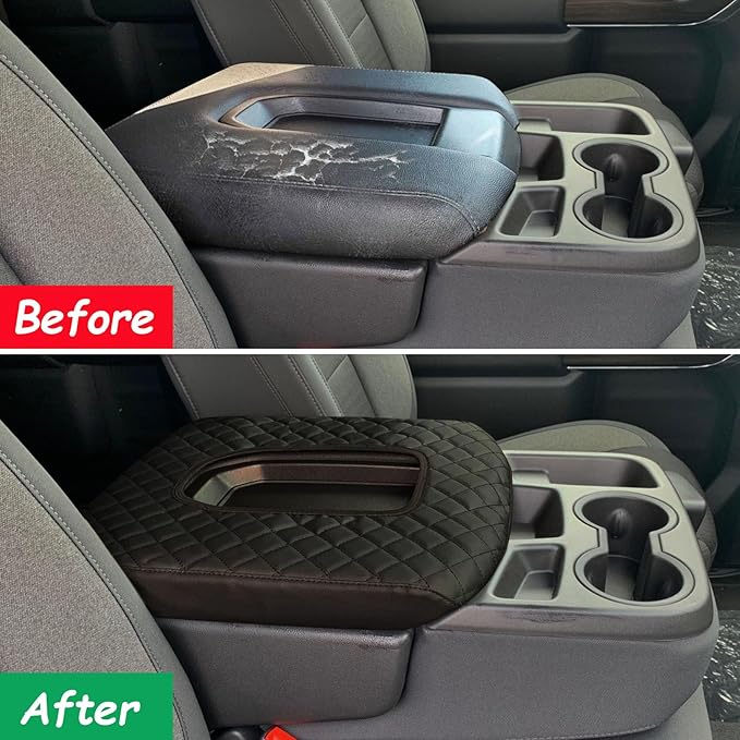 Center Console Cover Compatible with 2019-2024 2025 Chevy Silverado/GMC Sierra Jump Seat Accessories, Middle Console Armrest Lid Leather Protective Cover(ONLY for Split Bench Seat Console)