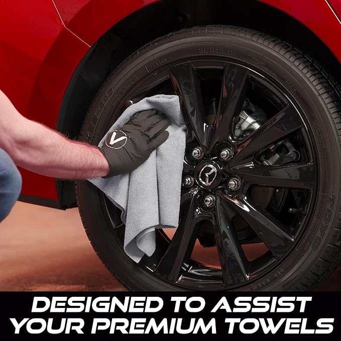 VIKING Microfiber Towel 12 Pack, Utility Car Drying Towels, Premium, Super Absorbent, Grey, 24 Inch x 24 Inch