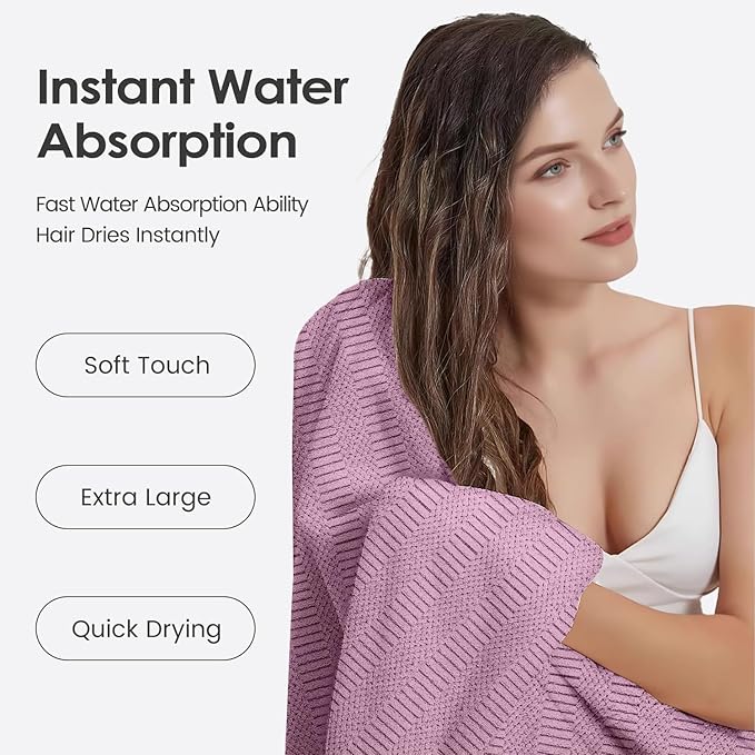 JML Microfiber Bath Towels, Large Bathroom Towel 2 Pack (30" x 60"), Oversized, Soft, Super Absorbent and Fast Drying, Multipurpose Use for Sport, Fitness, Yoga, Diamond Cross Grid Purple