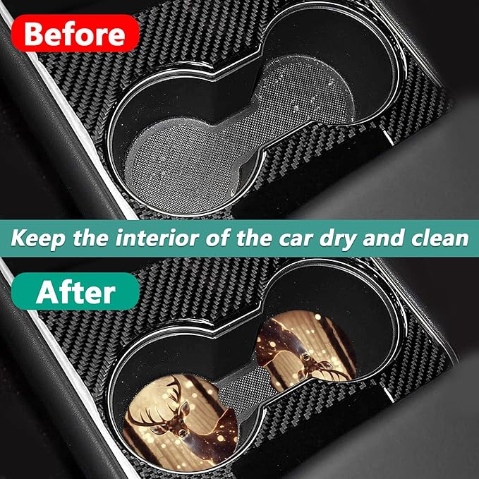 2 Pack Car Cup Holder Coasters - Forest Deer Absorbent Ceramic Coaster, Wild Life Car Coasters for Cup Holders, Car Interior Accessories for Women Men