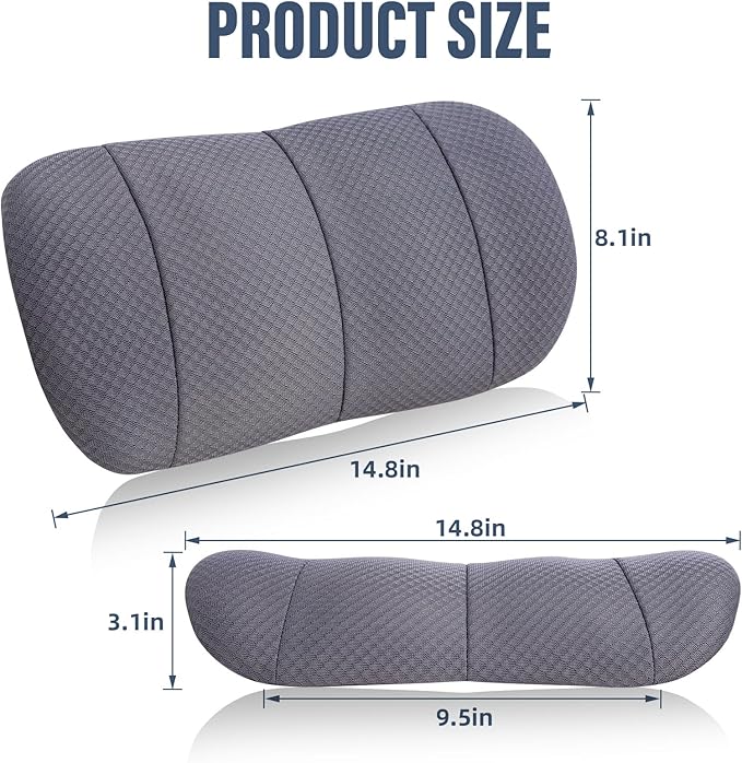 KAYI Lumbar Support Pillow for Car, Memory Foam Lumbar Pillow with Adjustable Straps, Lumbar Support Pillow for Office Chair, Back Support for Car, Sitting, Driving, Traveling (1, Gray)