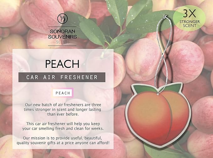 (Pack of 4) Fruity Fruit Air Fresheners - Automotive Accessory - Car Hanging Air Fresheners (Peach)