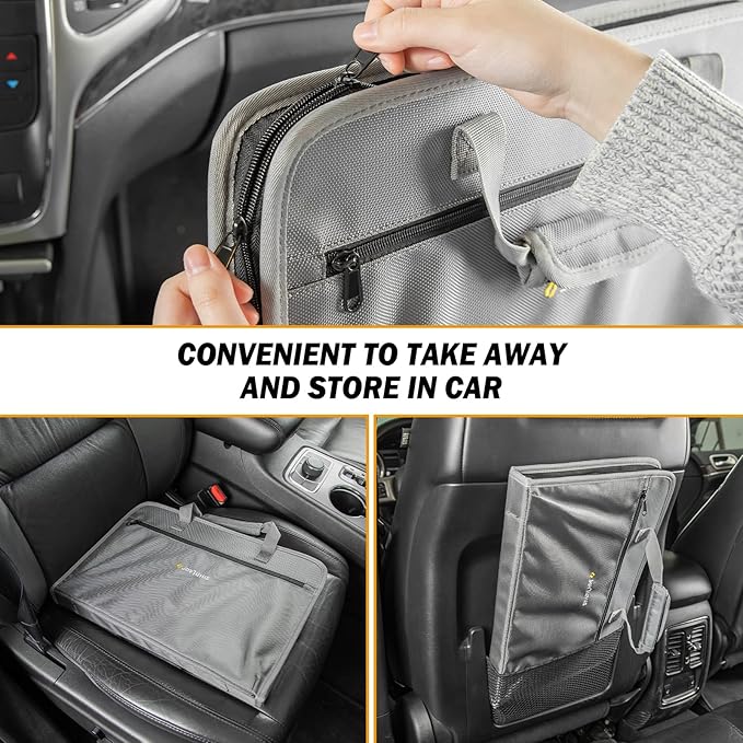 JOYTUTUS 3 in 1 Steering Wheel Eating Tray (Gray), Car Back Seat Laptop Desk, Multifunctional Office Bag, Car Work Table for Writing, Car Organizer for Kids, Commuters, Family