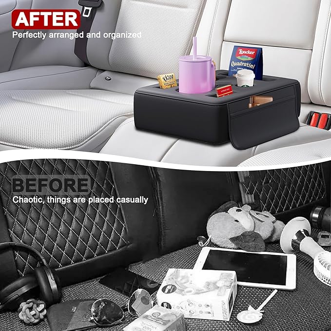 2026 Upgraded Car Cup Holder, 8 in 1 Back Seat Cup Holder for Car, PU Leather Backseat Organizer Car Cupholder Expander Tray for Trucks SUVs RVs Center Console Couch, Holds Drinks Food Phone Remote