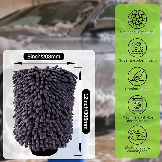 4Pack Scratch-Free Car Wash Mitt with Elastic Wrist Cuff & Waterproof Lining, High-Density Microfiber Mitt for Car Detailing, Protects Hands & Paint,Household Cleaning Glove Set(Grey)