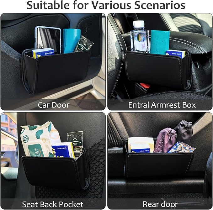 Accmor Car Trash Can, Collapsible Leather Vehicle Trash Bin Car Dustbin Garbage Organizer Holder with 2 Rolls Trash Bag, Foldable Hanging Mini Cars Storage Bag Container for Auto, SUV (Black)